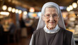 smile elderly nun in traditional clothes, Happy senior nun portrait smiling.catholic