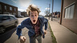 © wetzkaz - young teenager boy running in a hurry, hurried or scared, forgot or missed something, in a hurry, deadlines and busy
