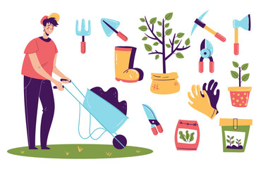 Wall Mural - Farm garden tools isolated concept set. Vector design graphic illustration
