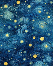 Wallpaper Tilable Pattern Of Sky In Style Of Vicent Van Gogh Starry Night Created With Generative AI Technology	
