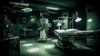 © wetzkaz - dark mysterious basement room with medical equipment, hospital or research and development, fictional