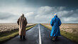 © wetzkaz - old elderly man grandpa on road deciding for the best change or way of life, environment or life decisions, past and future