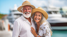 Married Couple Of American Pensioners Spend Time On A Tropical Cruise On A Huge Liner, Summer Vacation Generative AI