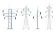 Electricity poles. Power high voltage constructions from metal decent vector realistic templates