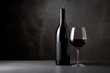 Red wine in glass on dark background, copy space. Generative AI.