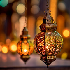 Arabic lanterns, oil lamp, symbolizing tradition and celebration, Generative AI