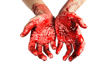 Fototapeta bloody hands isolated on white, concept of murder, violence, halloween, maniac
