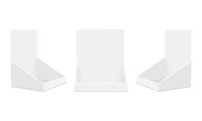 Set of Cardboard Display Boxes, Front and Side View, Isolated on White Background. Vector Illustration