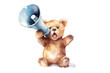 side view cute teddy bear holding megaphone in watercolor design isolated on transparent background
