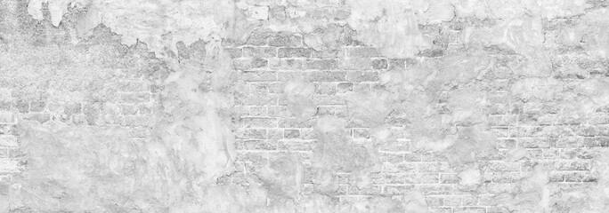 Abstract white brick wall texture for pattern background. wide panorama picture. with copy space design for web banner