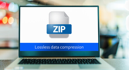 Laptop computer displaying the icon of ZIP file