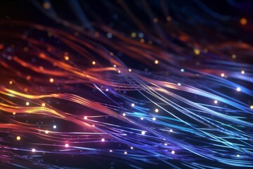 Poster - Abstract background of glowing fiber optic internet cables. AI generated, human enhanced