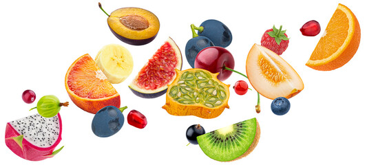 Wall Mural - Fruit salad ingredients isolated on white background