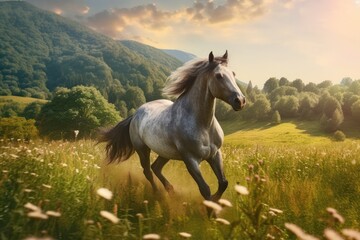 Wall Mural - A beautiful horse in a meadow Generative AI
