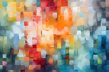 Colourful Geometric Oil Painting Background. Abstract Art with Palette Knife in Generative AI Composite: Generative AI