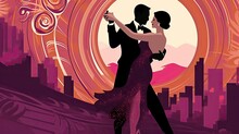 Vintage Art Deco Couple Dancing. Roaring Twenties Nostalgia In Colorful Graphic Apple Green Background: Generative AI