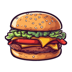 Wall Mural - Grilled cheeseburger on sesame bun with fries