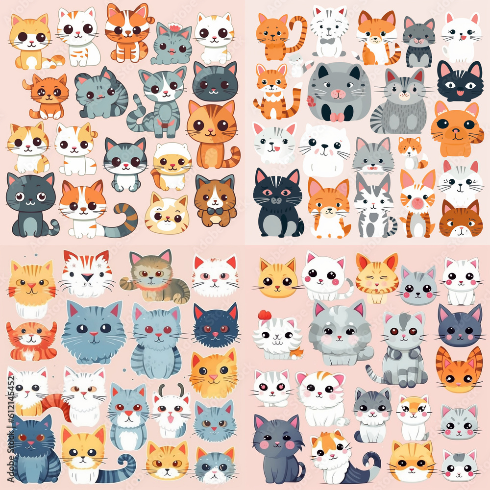 Funny cats clipart Cute cat clip art Kawaii kitten Kitty icons Pet ...