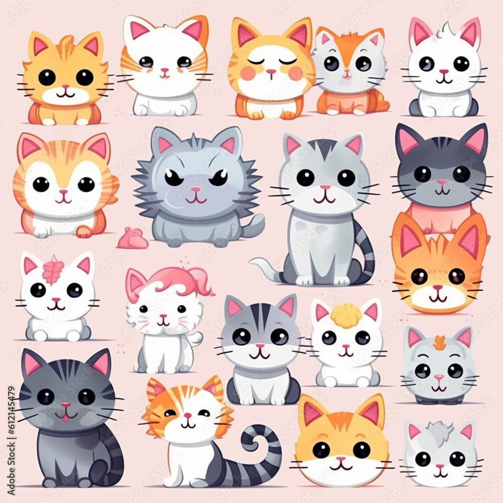 Funny cats clipart Cute cat clip art Kawaii kitten Kitty icons Pet ...