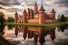 Sky-High Belarus Heritage: Mir Castle Complex & Tower. A Famous Fortress And Iconic Landscape Of Belarusian Architecture: Generative AI