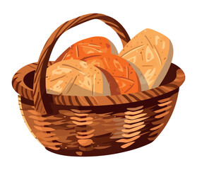 Poster - Freshly baked bread in a rustic wicker basket