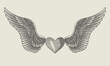 heart with angel wings ,  vintage engraving vector illustration

