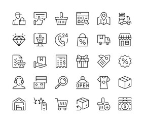 Wall Mural - Ecommerce icons. Vector line icons set. Online shopping, internet business, shop, ecommerce concepts. Black outline stroke symbols