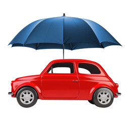 Wall Mural - car with umbrella depicting car insurance isolated on transparent background - generative ai