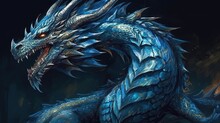 Blue Dragon Head On Black