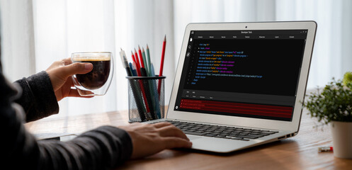 Software development programming on computer screen for modish application and program coding