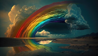 Wall Mural - landscape with rainbow