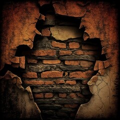 Poster - old brick wall with hole texture wallpaper