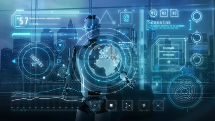 Wall Mural - artificial intelligence works with satellite communications hologram. 3d render