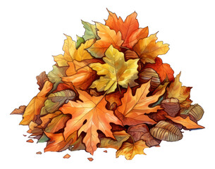 Wall Mural - Watercolor pile of dry leaves isolated illustration. Generative AI.