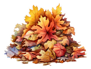Wall Mural - Watercolor pile of dry leaves isolated illustration. Generative AI.
