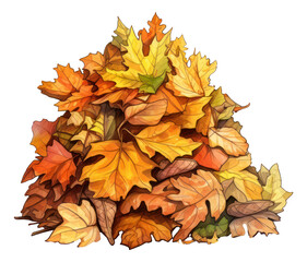 Wall Mural - Watercolor pile of dry leaves isolated illustration. Generative AI.