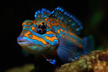 Mandarin fish in closeup, beautiful color