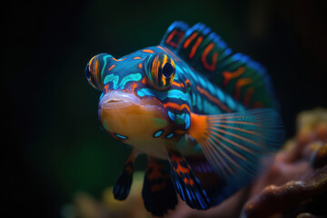 Mandarin fish in closeup, beautiful color