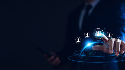 Wall Mural - customer relationship management. businessman seaching global structure customer network technology,