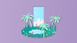 Open door from the city to tropical forest. Tropical forest landscape in door. Spring forest. paper cut and craft style. vector, illustration.