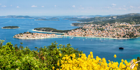 Canvas Print - Primosten town on a peninsula vacation in the Mediterranean Sea panorama in Primošten, Croatia
