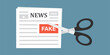 © naum - Huge scissors cuts newspaper with fake news. Articles in press with lies and hoax. Refuse from false mass media and propaganda. Stop fake news and disinformation.