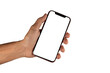 © TropicalNinjaStudio - Black male hand holding smartphone with blank screen on white