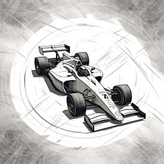 Wall Mural - Racing car sketch on a grunge background illustration. Sport car racing formula one race track line art, AI Generated