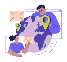 Wall Mural - positive aspect of social networks. characters communicating with each