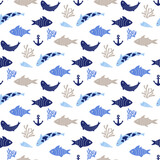 Fototapeta Pokój dzieciecy - cute seamless pattern with underwater life 