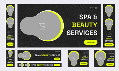 set of beauty salon and spa services web banner template design for social media posts, fully custom