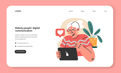 Wall Mural - modern old female character using internet and tablet web banner