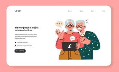 Wall Mural - modern old characters using internet and computer web banner