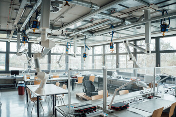 Laboratory with robotic arms and equipment